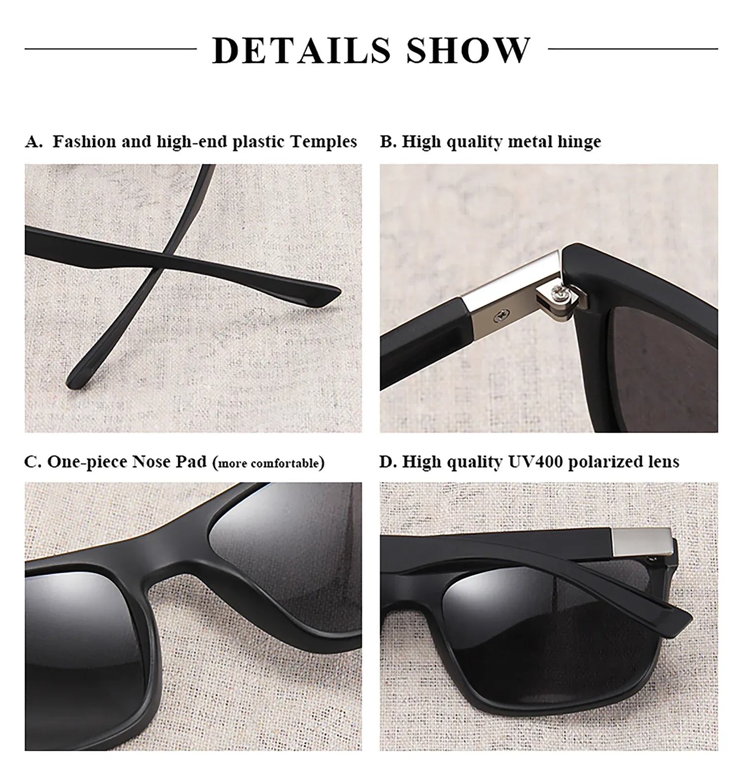Lunettes de soleil carrées vintage polarisées unisexes, protection UV400 4
