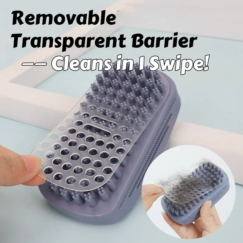 Brosse de massage de bain en silicone à 3 têtes pour chats et chiens – Collecte 96 % des poils humides lors du lavage – Outil de toilettage 4