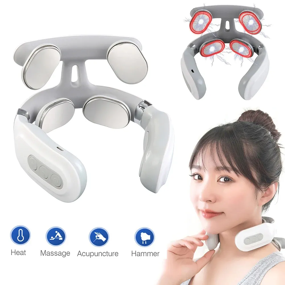 Masseur cervical 4 têtes rechargeable par USB avec chaleur, masseur de cou électrique, idéal comme cadeau de détente pour femmes et hommes 2
