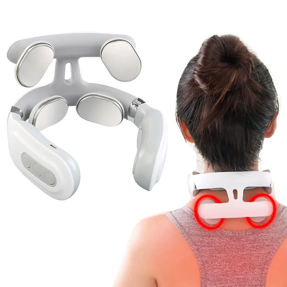 Masseur cervical 4 têtes rechargeable par USB avec chaleur, masseur de cou électrique, idéal comme cadeau de détente pour femmes et hommes 4