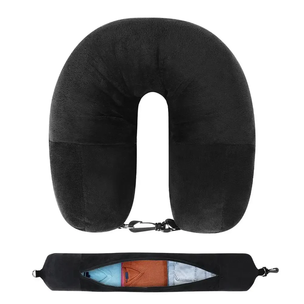 Oreiller de voyage en forme de U rembourré avec housse en velours et sac de rangement – Confortable pour l'avion, la voiture, le bureau, design portable 9