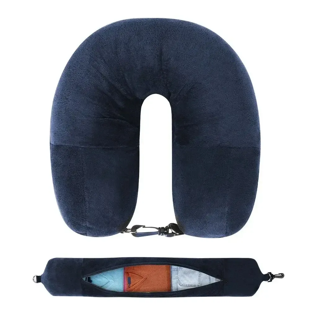 Oreiller de voyage en forme de U rembourré avec housse en velours et sac de rangement – Confortable pour l'avion, la voiture, le bureau, design portable 7