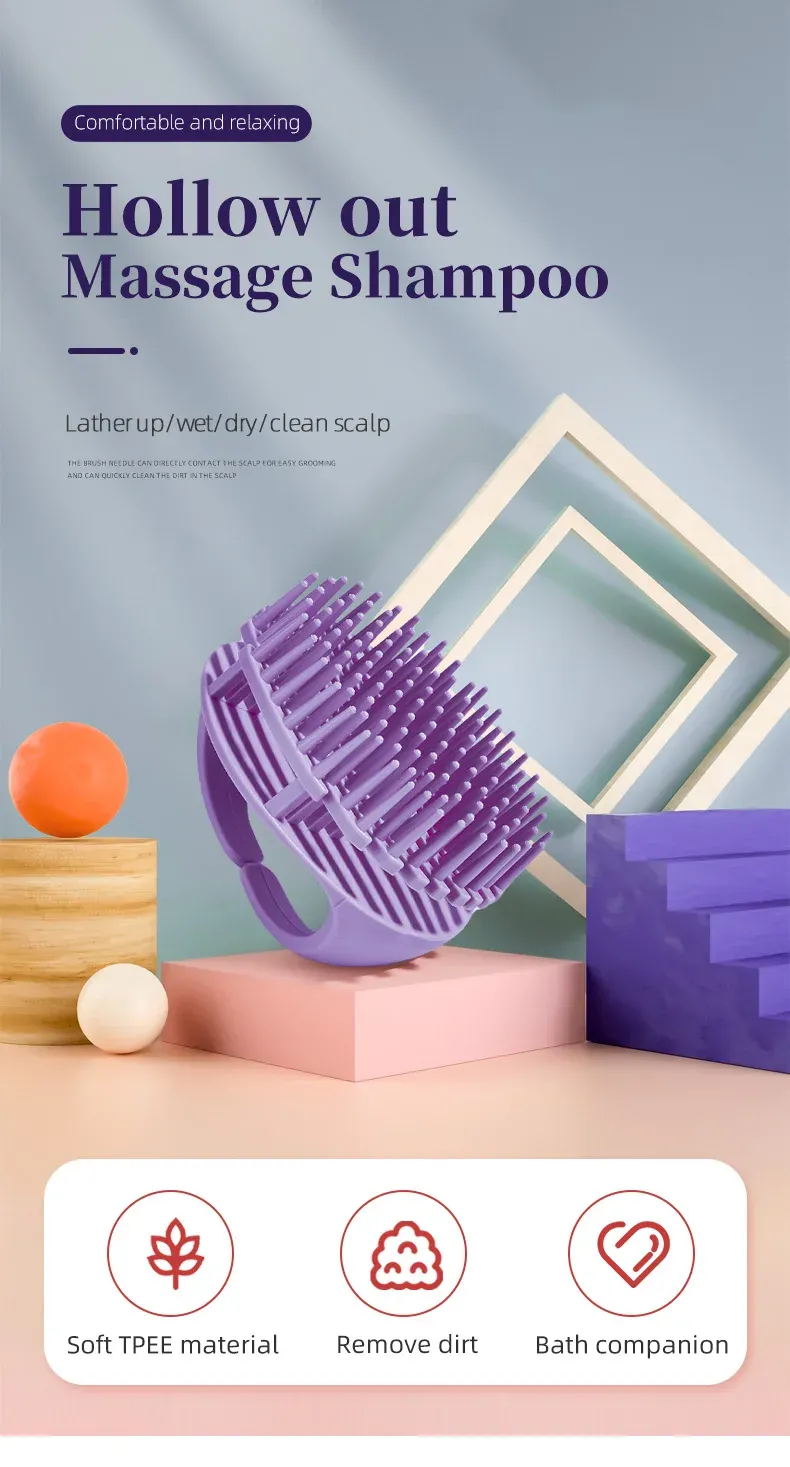 Brosse de massage en silicone pour cuir chevelu, vue détaillée