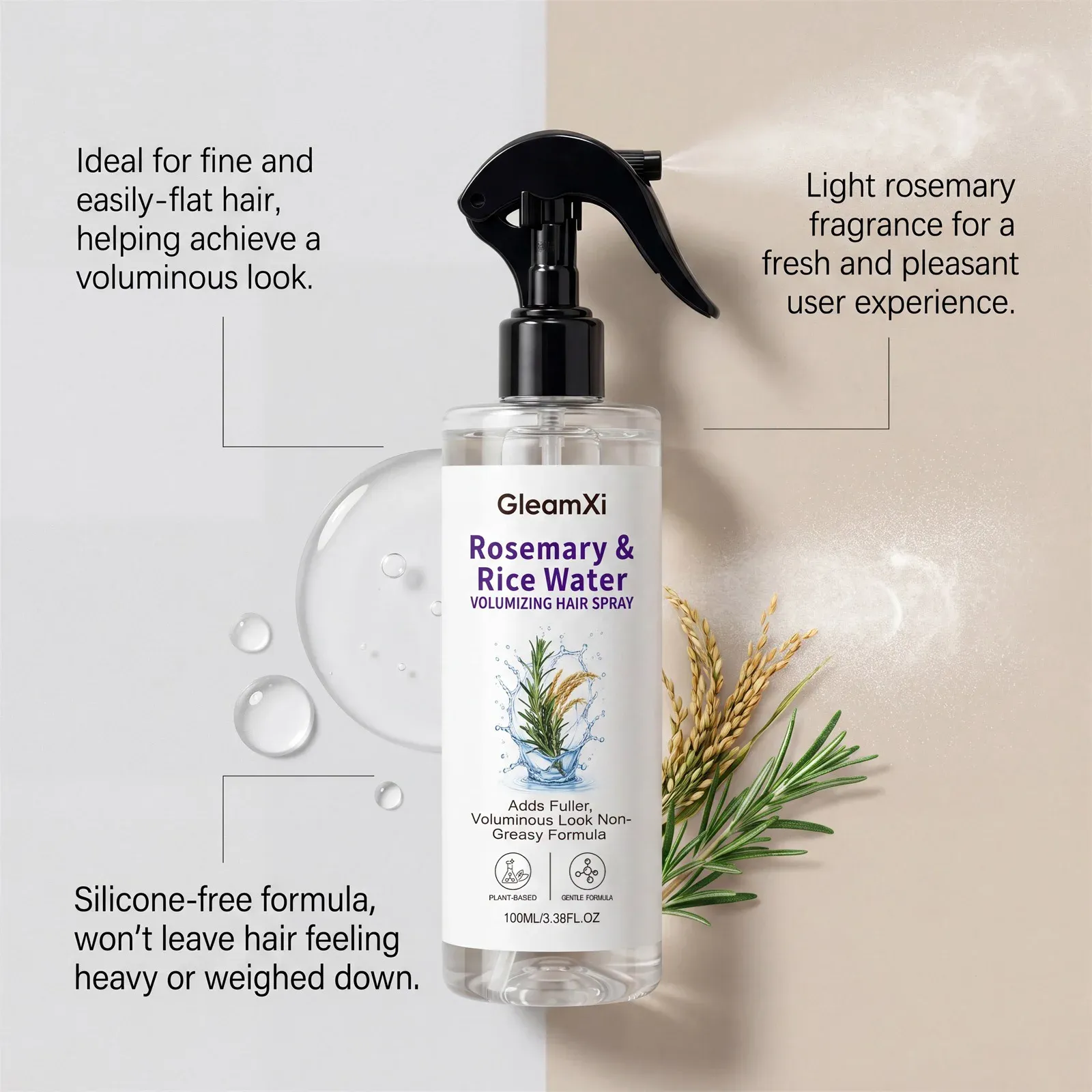 Spray capillaire à l'eau de riz et romarin, résultat