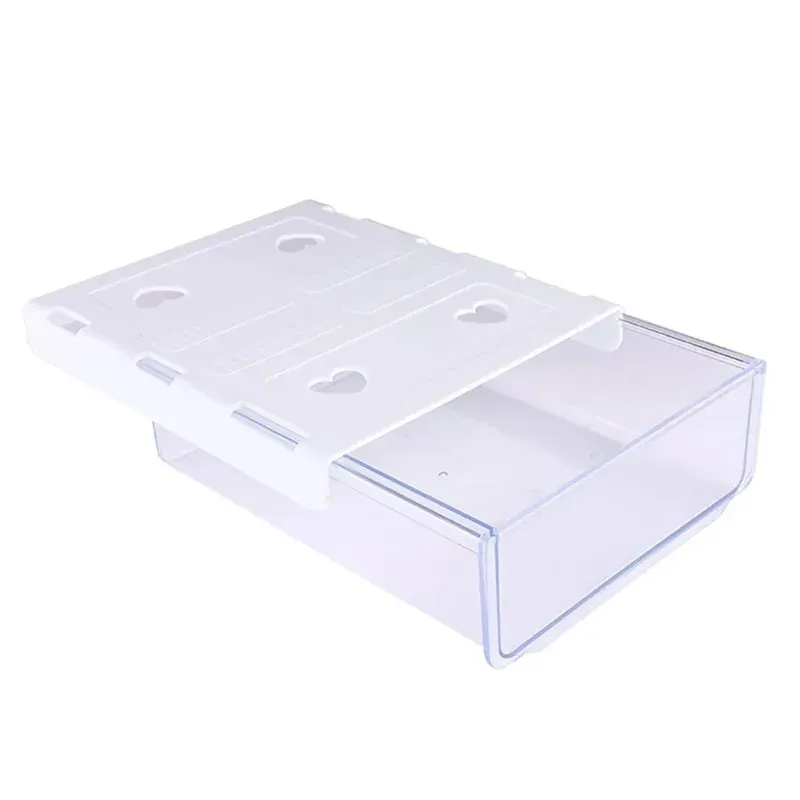 Tiroir de rangement transparent auto-adhésif à fixer sous le bureau, coloris blanc et gris 2