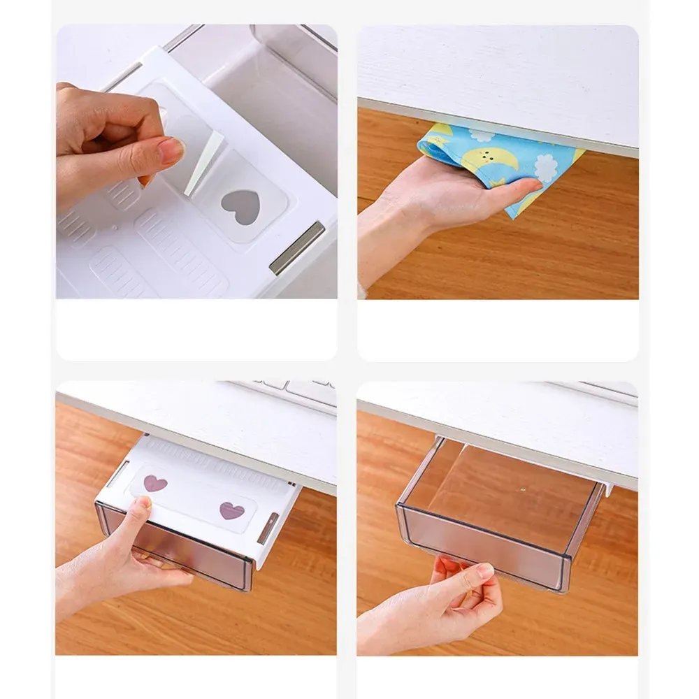 Tiroir transparent sous le bureau, finition des coins