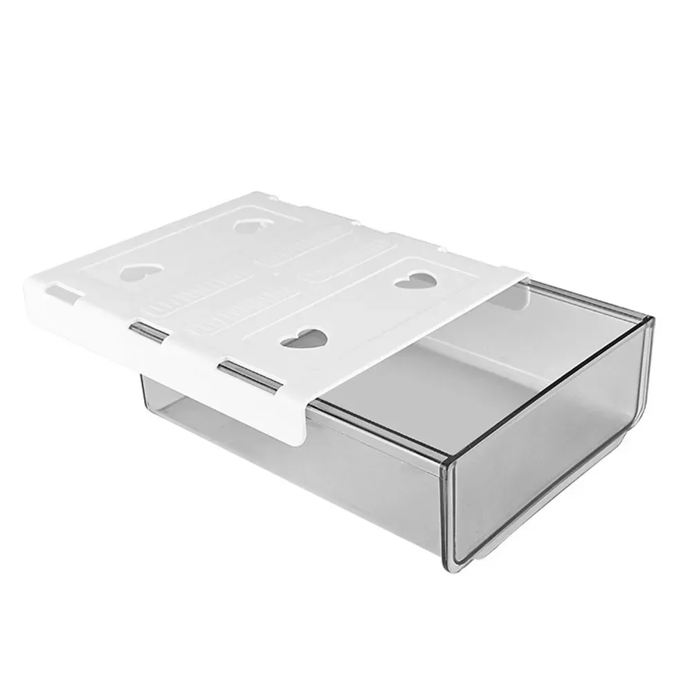 Tiroir de rangement transparent auto-adhésif à fixer sous le bureau, coloris blanc et gris 7