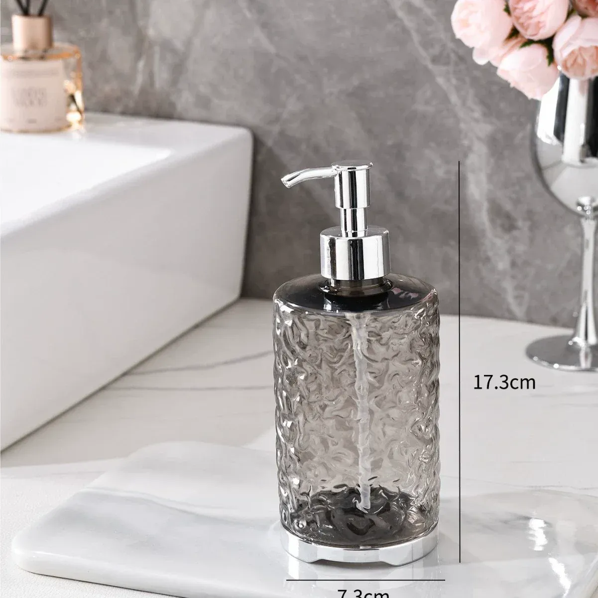 Distributeur de savon rechargeable à pompe en acrylique pour mains, vaisselle et liquides, pour cuisine, salle de bain et comptoir 7