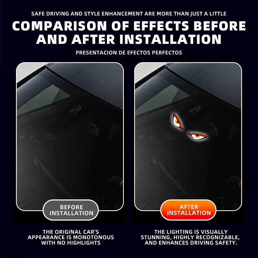 Lampe d'ambiance LED sans fil pour voiture effet « Demon Eye » avec ventouse, rechargeable par USB, à effet respiration 3