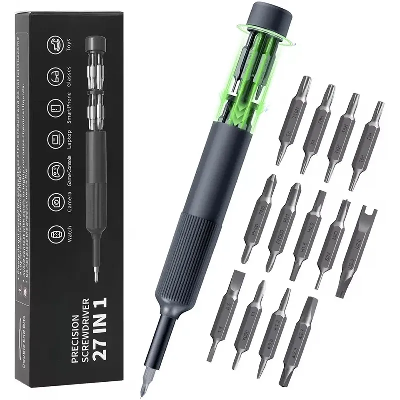 Jeu de tournevis de précision 27 en 1 à embouts magnétiques, format stylo, kit d'outils de réparation manuel pour lunettes, montres, PC, bijoux et iPhone 1