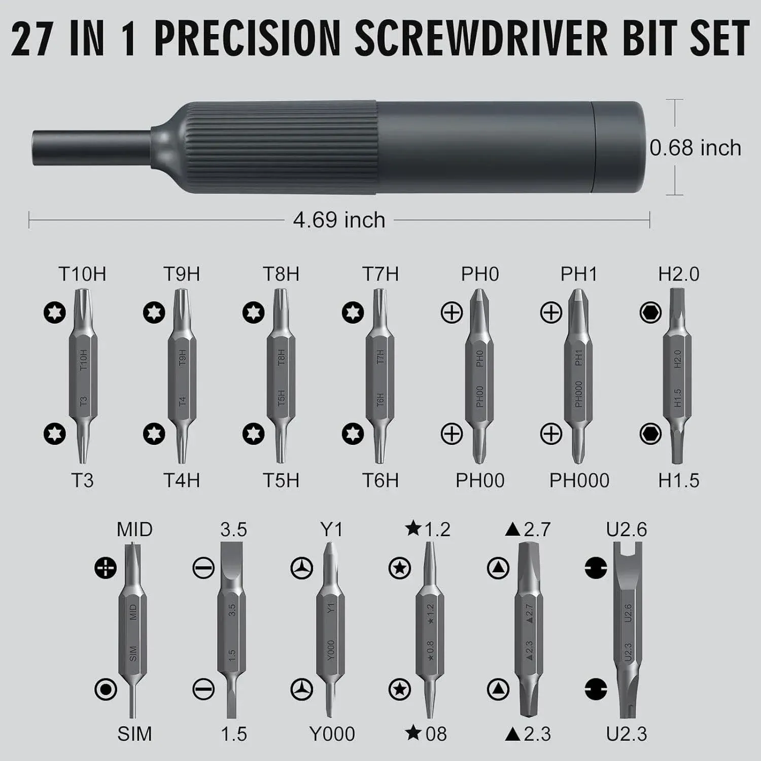 Jeu de tournevis de précision 27 en 1 à embouts magnétiques, format stylo, kit d'outils de réparation manuel pour lunettes, montres, PC, bijoux et iPhone 4
