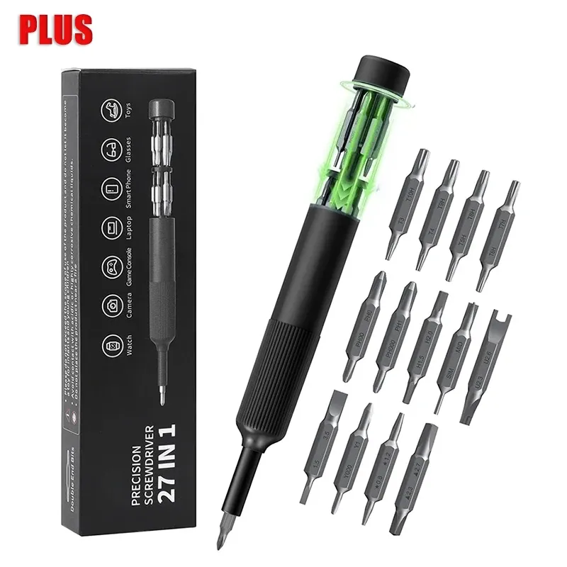 Jeu de tournevis de précision 27 en 1 à embouts magnétiques, format stylo, kit d'outils de réparation manuel pour lunettes, montres, PC, bijoux et iPhone 8