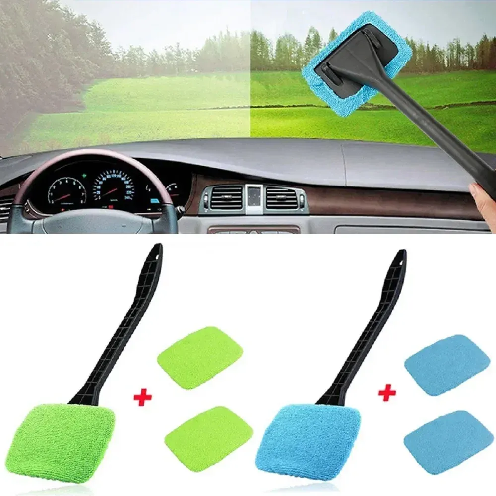 Kit de brosse de nettoyage pour vitres de voiture, outil de nettoyage de pare-brise avec manche long, brosse intérieure pour essuie-glace - Image 1