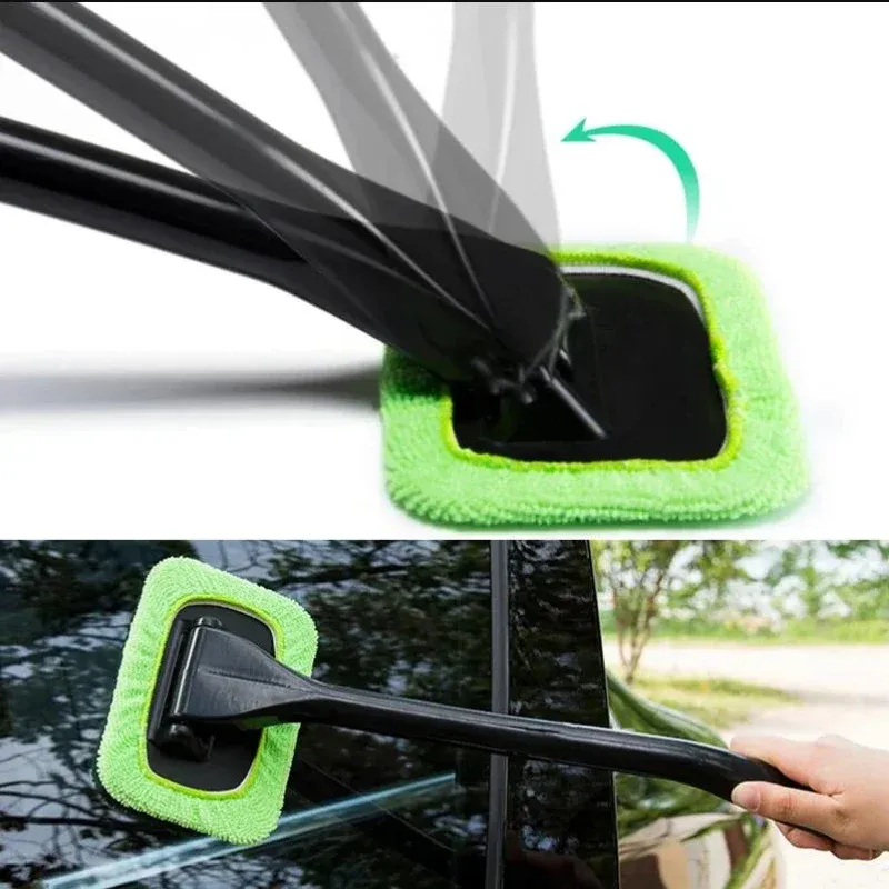 Kit de brosse de nettoyage pour vitres de voiture, outil de nettoyage de pare-brise avec manche long, brosse intérieure pour essuie-glace 2