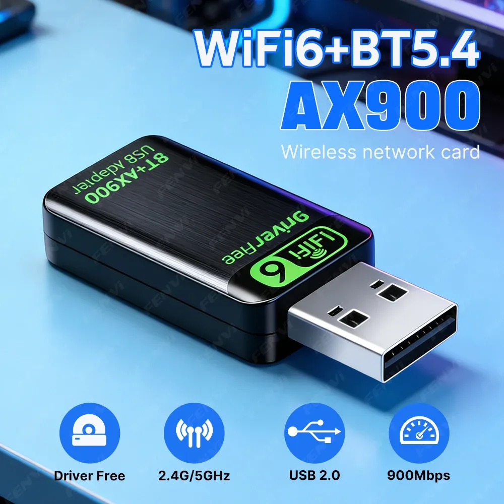 Adaptateur USB WiFi 6 AX900 BT5.4 2 en 1, dongle double bande 2,4 GHz et 5 GHz, récepteur réseau sans fil sans pilote pour PC et ordinateur portable sous Windows 10/11 7