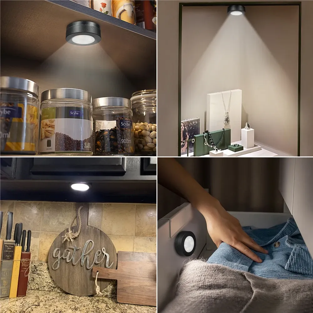 Lampe LED ronde éclairant un placard