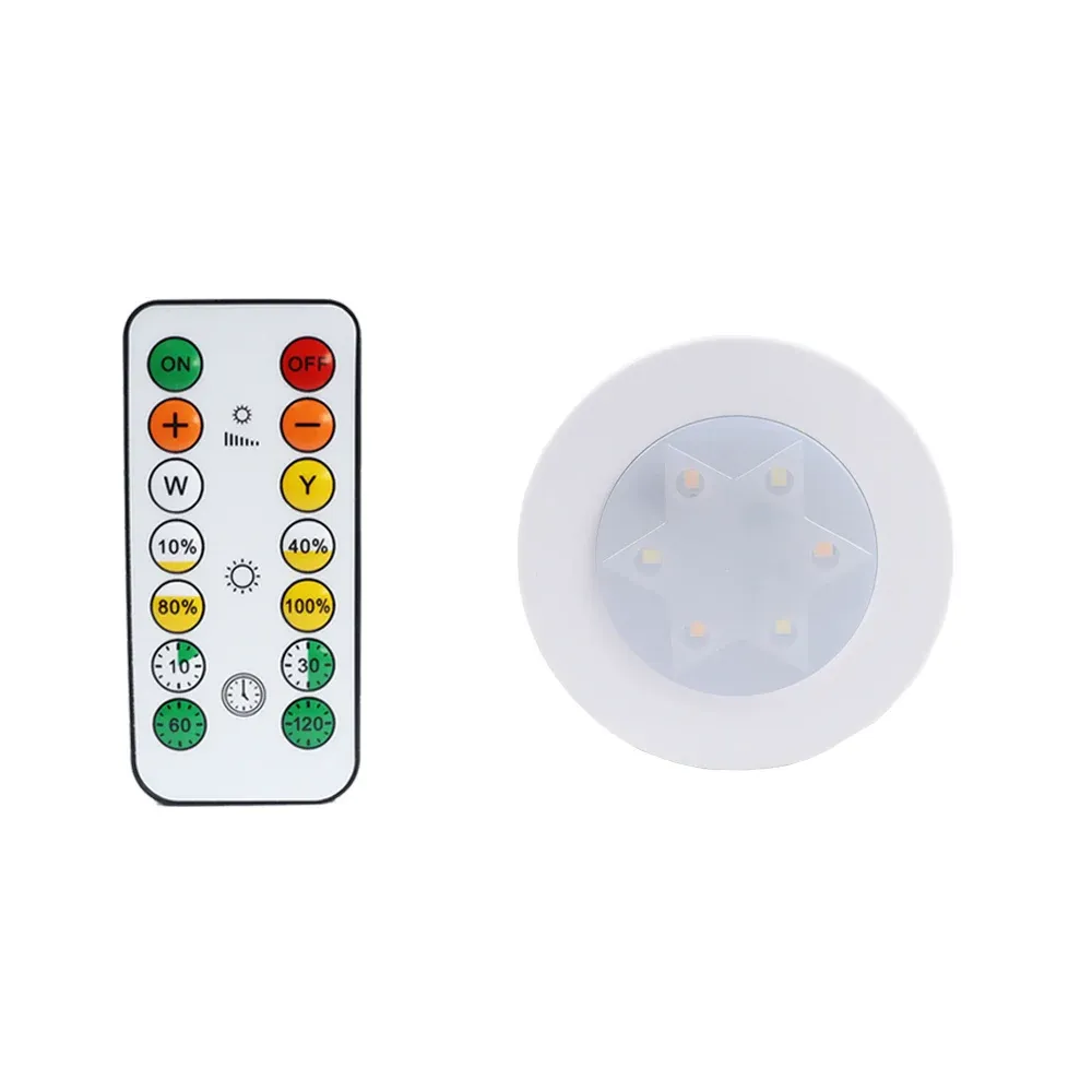 Lampe LED ronde pour armoire et placard à piles, éclairage dimmable à température de couleur réglable, avec télécommande 17