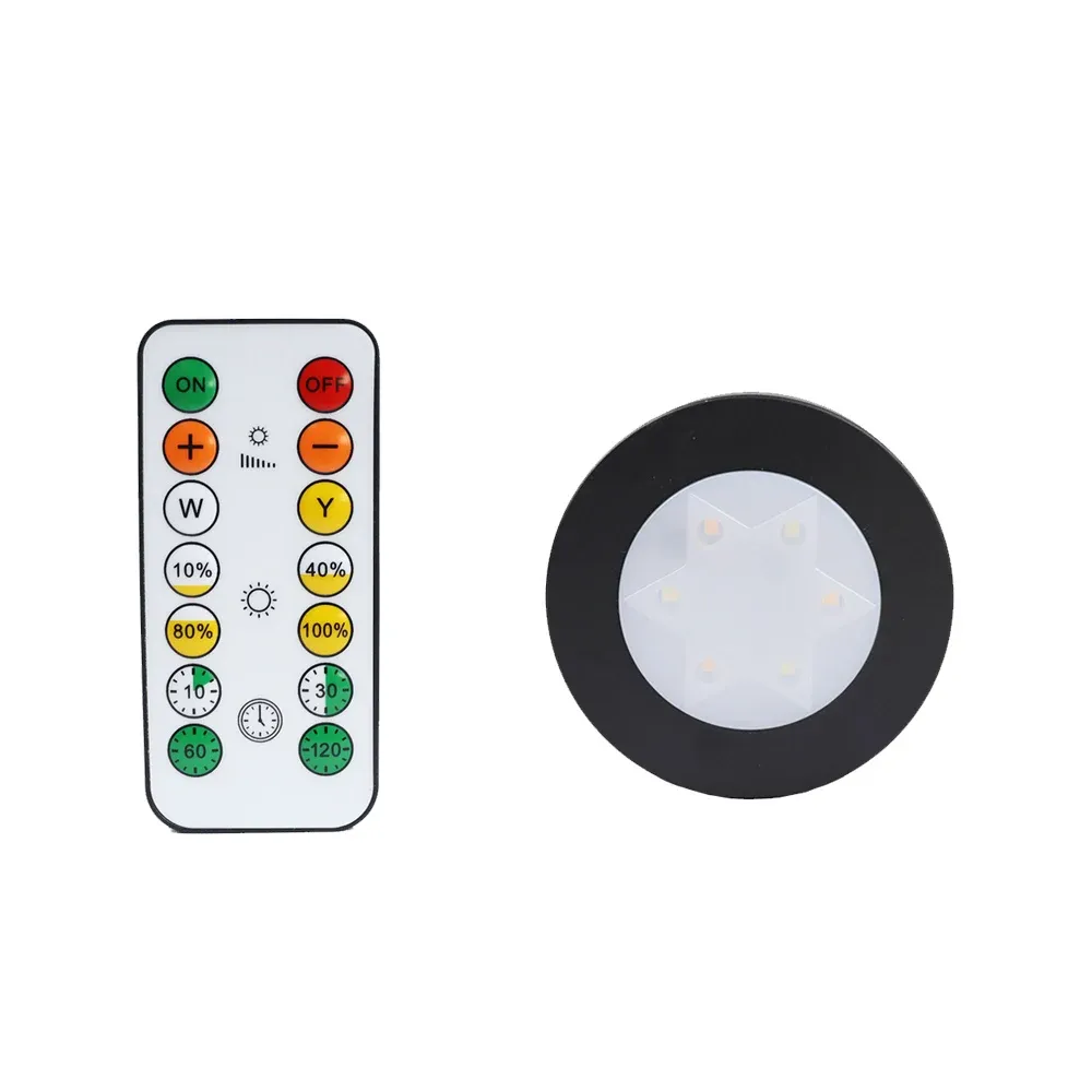 Lampe LED ronde pour armoire et placard à piles, éclairage dimmable à température de couleur réglable, avec télécommande 16
