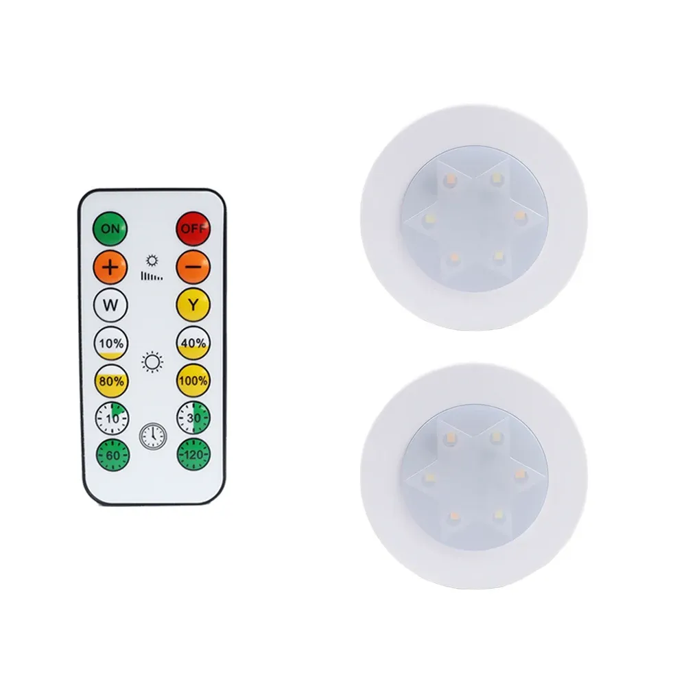 Lampe LED ronde pour armoire et placard à piles, éclairage dimmable à température de couleur réglable, avec télécommande 19