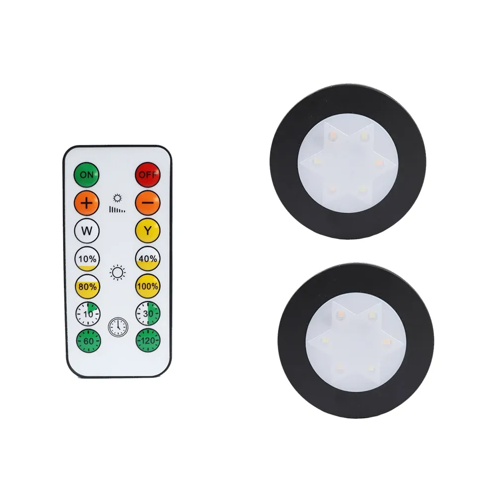 Lampe LED ronde pour armoire et placard à piles, éclairage dimmable à température de couleur réglable, avec télécommande 18