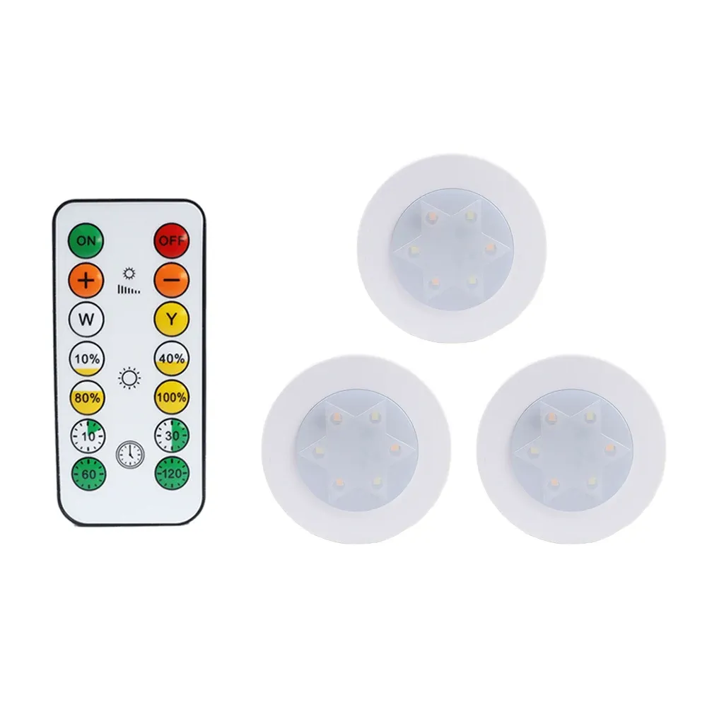 Lampe LED ronde pour armoire et placard à piles, éclairage dimmable à température de couleur réglable, avec télécommande 21