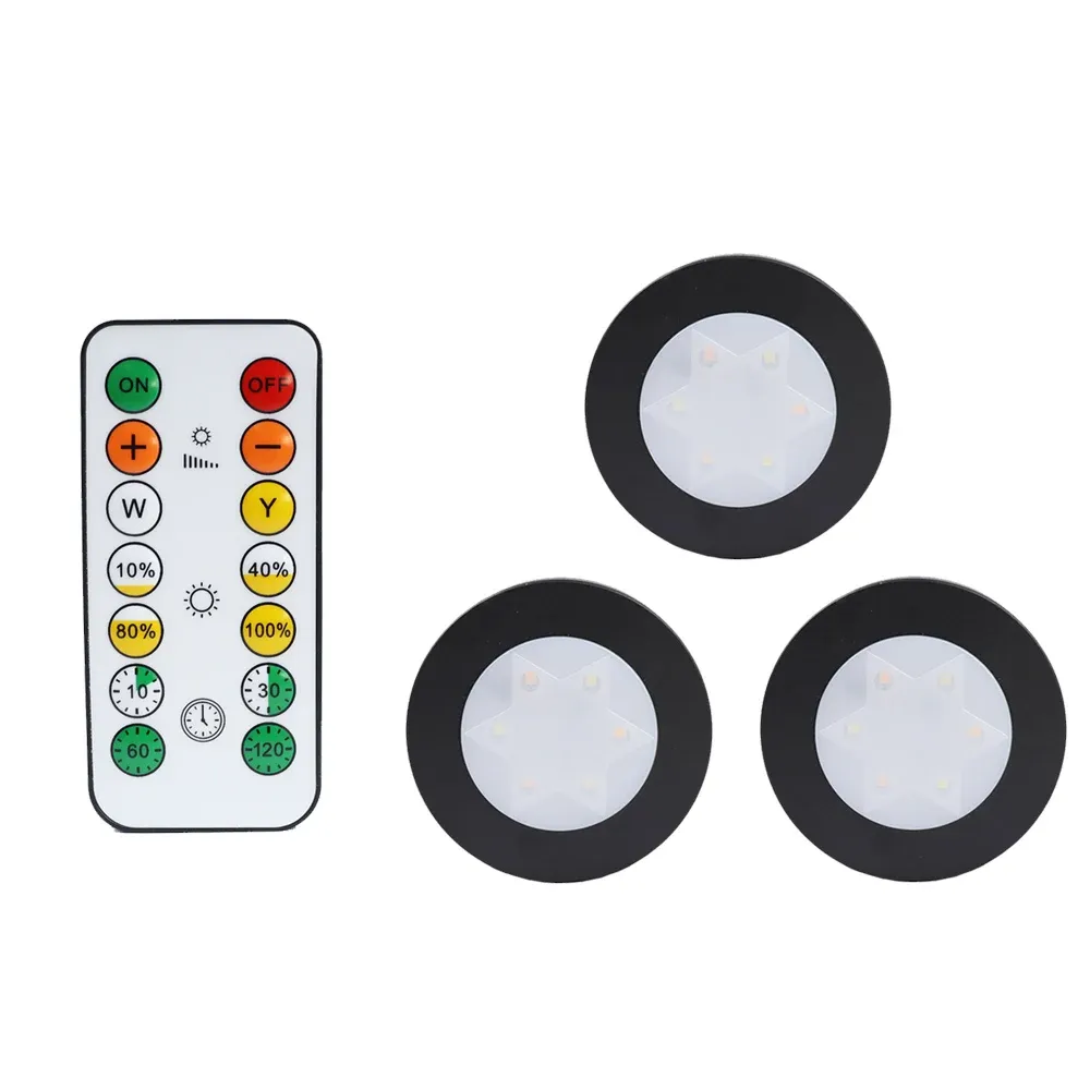 Lampe LED ronde pour armoire et placard à piles, éclairage dimmable à température de couleur réglable, avec télécommande 20