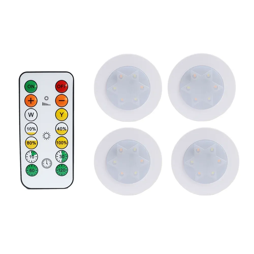 Lampe LED ronde pour armoire et placard à piles, éclairage dimmable à température de couleur réglable, avec télécommande 23