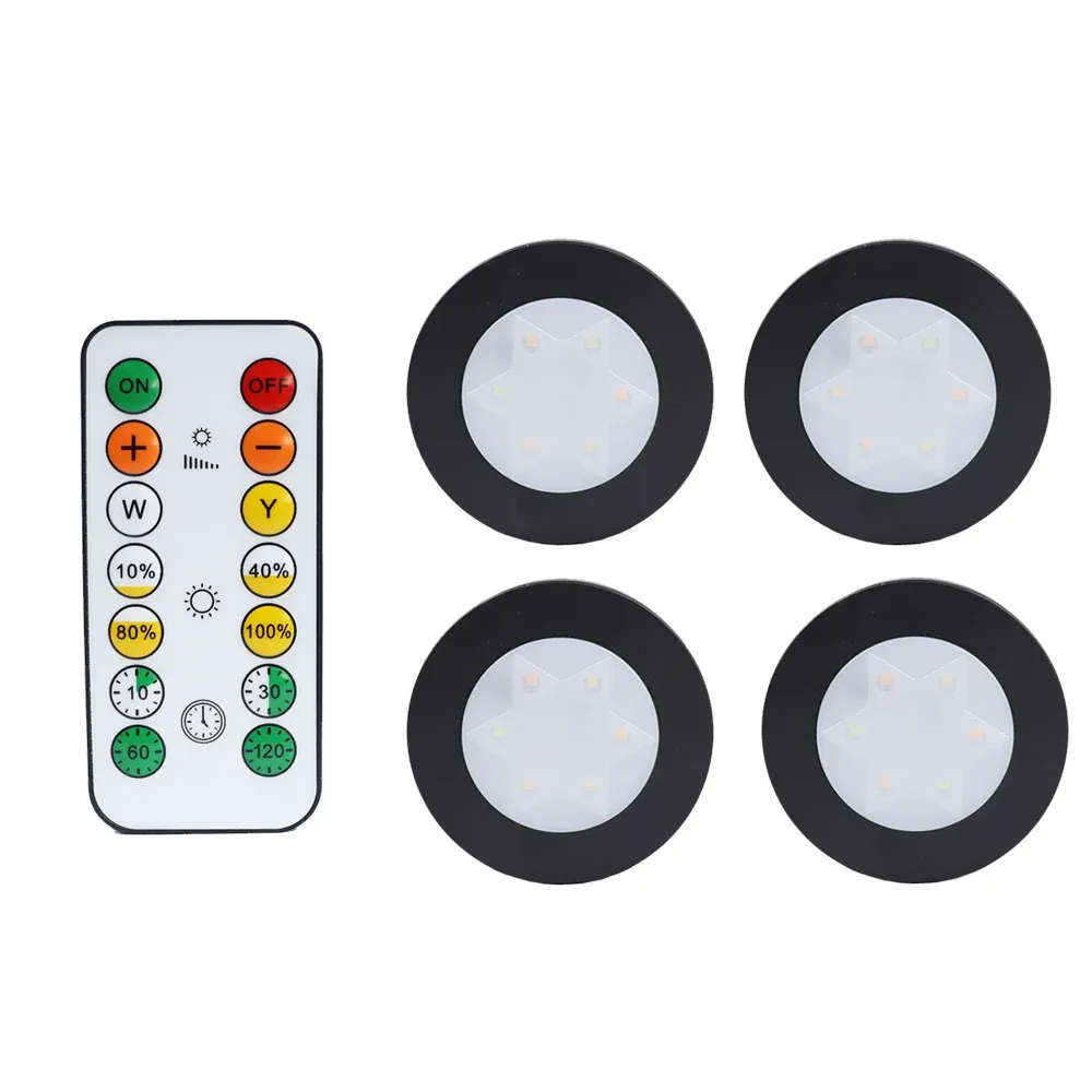 Lampe LED ronde pour armoire et placard à piles, éclairage dimmable à température de couleur réglable, avec télécommande 22