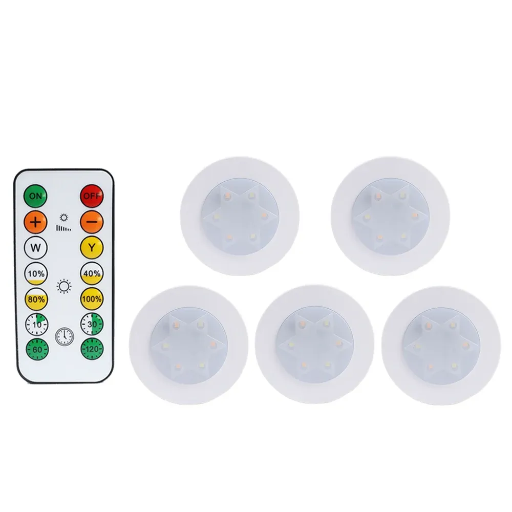 Lampe LED ronde pour armoire et placard à piles, éclairage dimmable à température de couleur réglable, avec télécommande 11