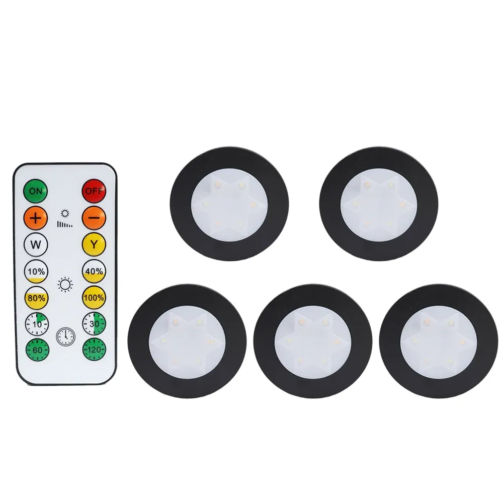 Lampe LED ronde pour armoire et placard à piles, éclairage dimmable à température de couleur réglable, avec télécommande 10