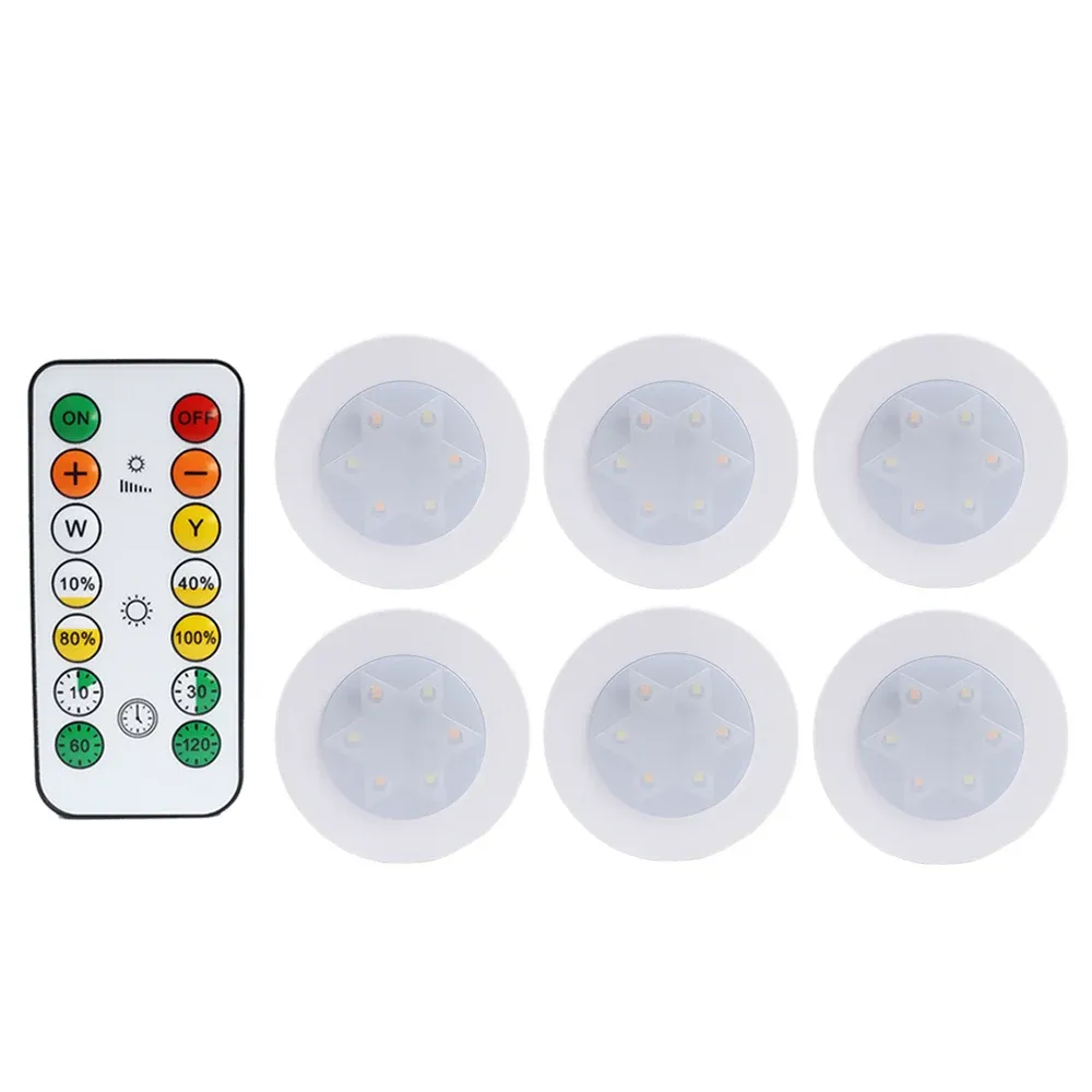 Lampe LED ronde pour armoire et placard à piles, éclairage dimmable à température de couleur réglable, avec télécommande 13