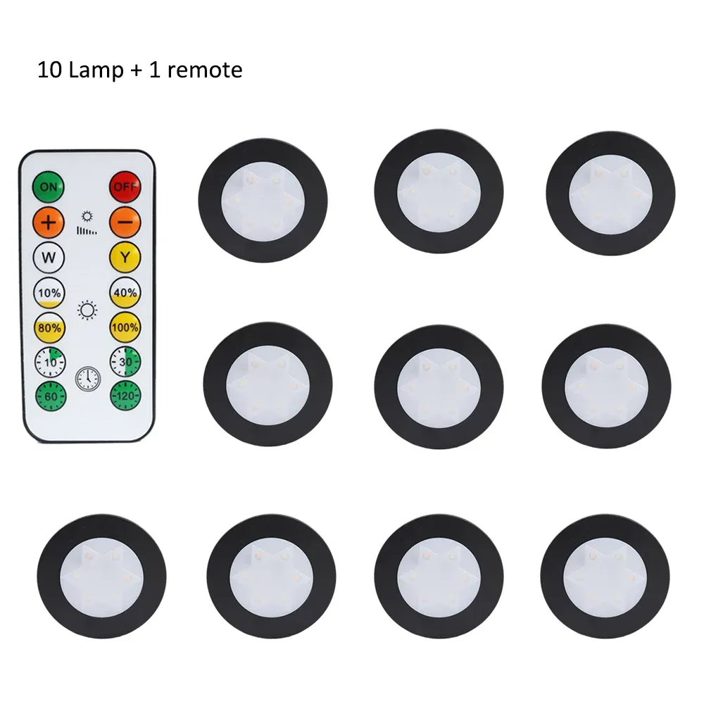 Lampe LED ronde pour armoire et placard à piles, éclairage dimmable à température de couleur réglable, avec télécommande 14