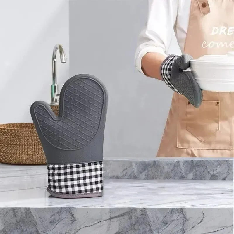 Gant isolant en silicone, anti-brûlure et antidérapant pour la cuisine, long et épaissi, résistant aux hautes températures