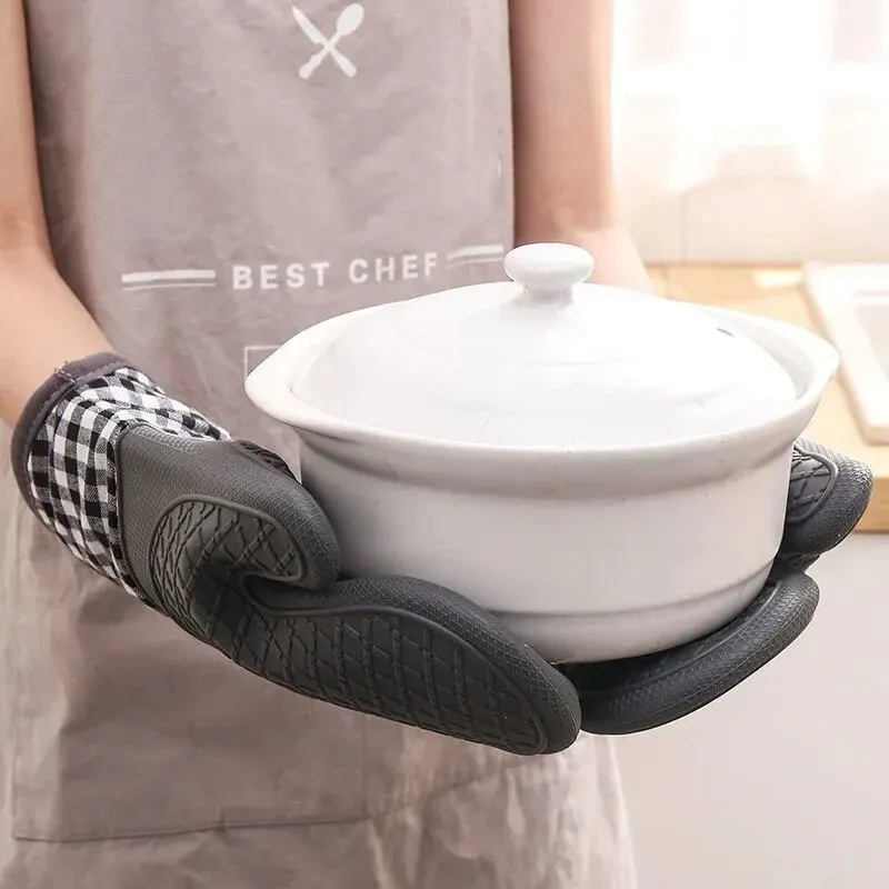 Gant isolant en silicone, anti-brûlure et antidérapant pour la cuisine, long et épaissi, résistant aux hautes températures 5