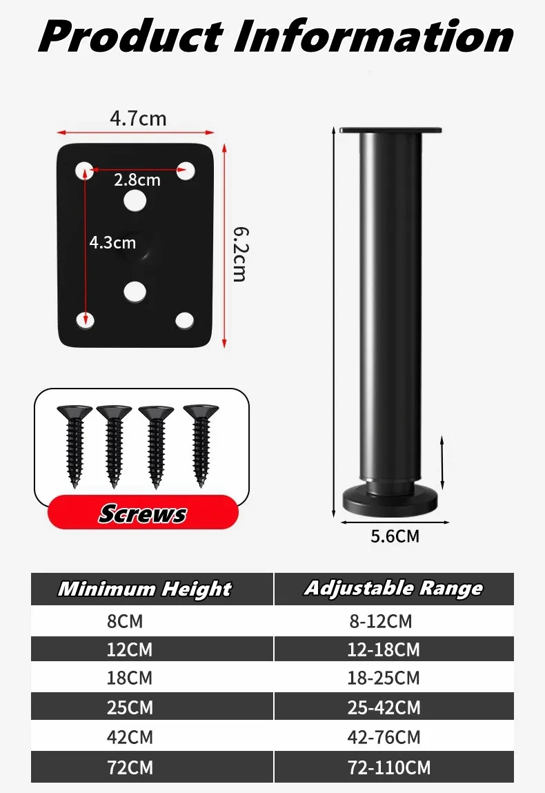 Pieds de meubles réglables en métal pour cadre de lit, canapé, armoire et table 3
