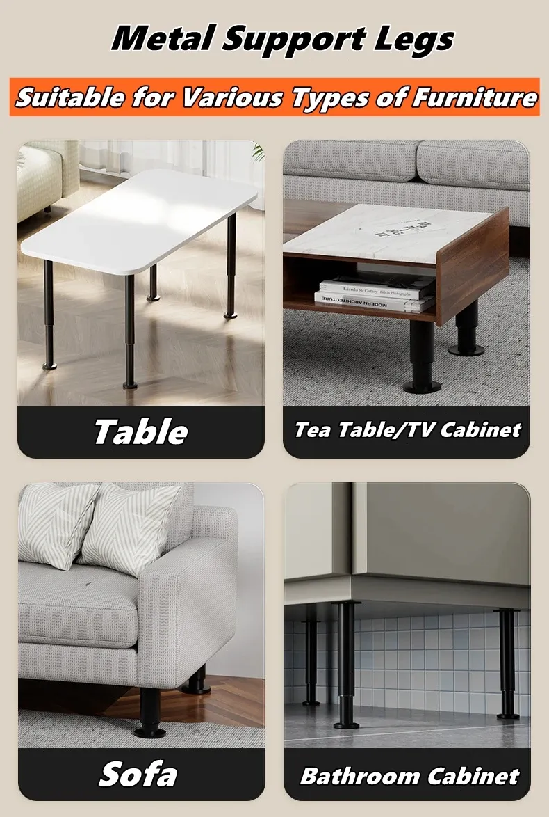 Pieds de meubles réglables en métal pour cadre de lit, canapé, armoire et table 5