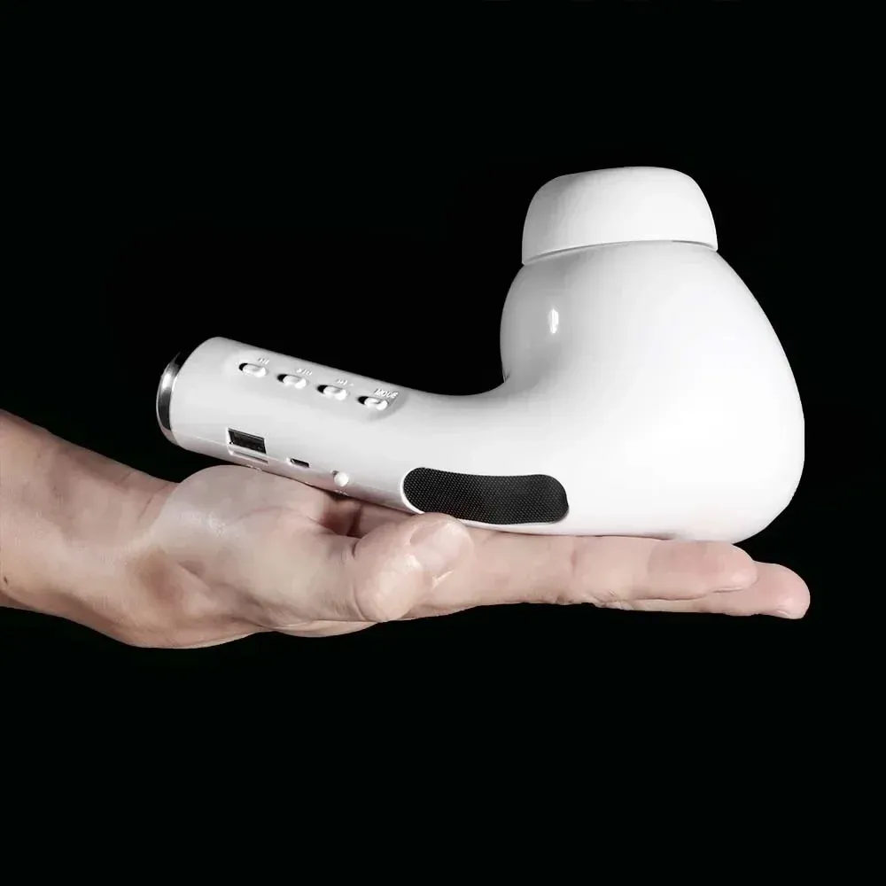 Haut-parleur Bluetooth surdimensionné en forme d'écouteurs, vue d'ensemble au design affirmé