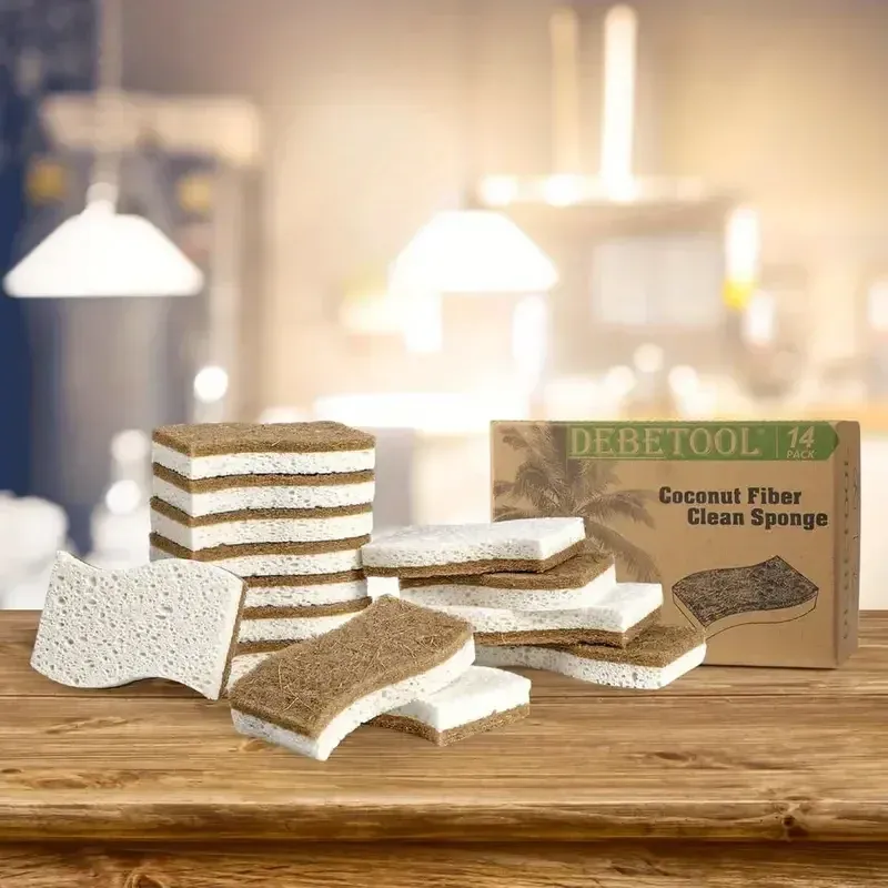 Éponge de cuisine naturelle en cellulose et fibre de noix de coco, éponges de nettoyage ménager blanches, lot de 1, 6 ou 12 pièces 2