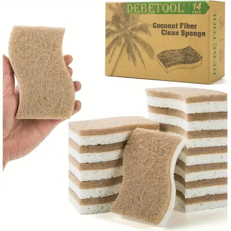 Éponge de cuisine naturelle en cellulose et fibre de noix de coco, éponges de nettoyage ménager blanches, lot de 1, 6 ou 12 pièces - Image 1
