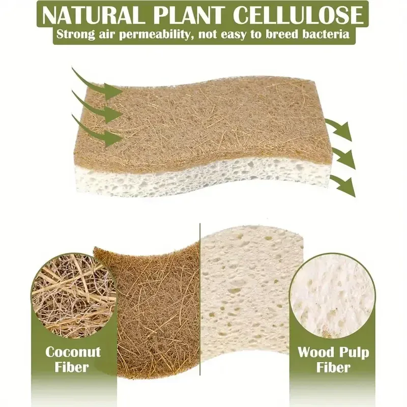 Éponge de cuisine naturelle en cellulose et fibre de noix de coco, éponges de nettoyage ménager blanches, lot de 1, 6 ou 12 pièces 4