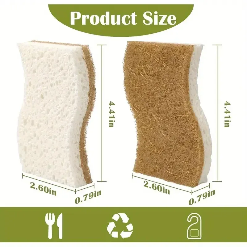 Éponge de cuisine naturelle en cellulose et fibre de noix de coco, éponges de nettoyage ménager blanches, lot de 1, 6 ou 12 pièces 5