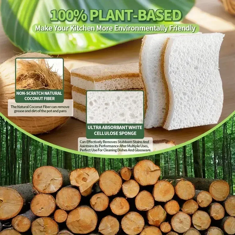 Éponge de cuisine naturelle en cellulose et fibre de noix de coco, éponges de nettoyage ménager blanches, lot de 1, 6 ou 12 pièces 6