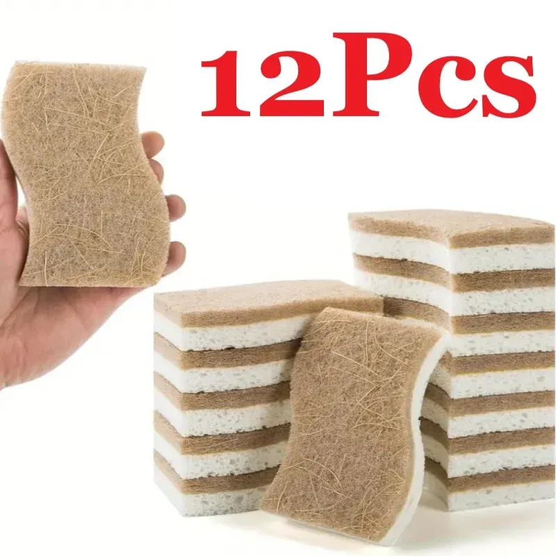 Éponge de cuisine naturelle en cellulose et fibre de noix de coco, éponges de nettoyage ménager blanches, lot de 1, 6 ou 12 pièces 8