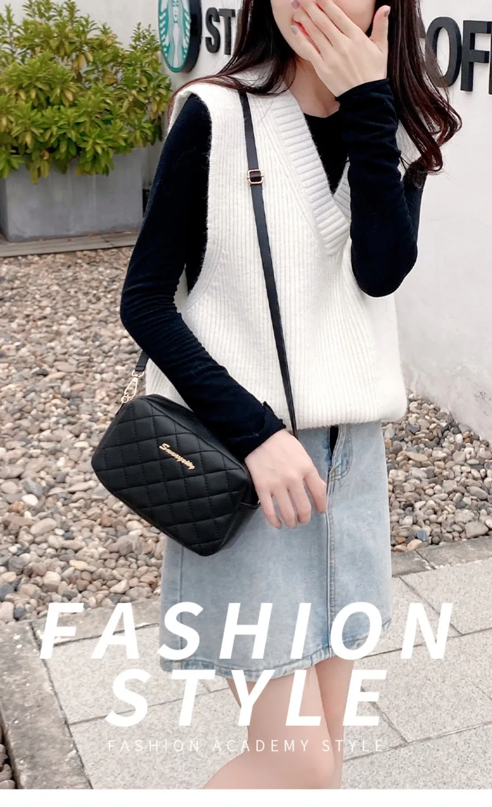 Petit sac messager à pompon et broderie Lingge pour femme