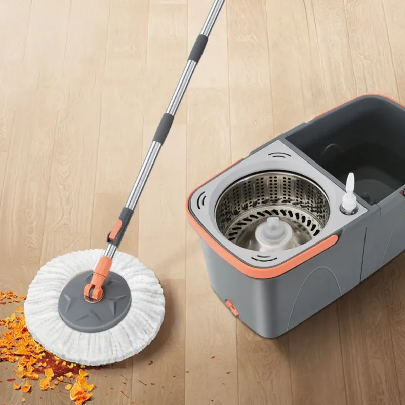 Ensemble de vadrouille rotative double avec têtes en microfibre réutilisables, balai à rotation à 360° et poignées amovibles - Image 1