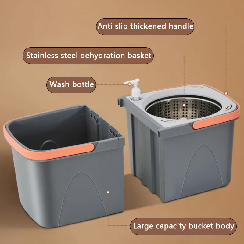 Ensemble de vadrouille rotative double avec têtes en microfibre réutilisables, balai à rotation à 360° et poignées amovibles 4