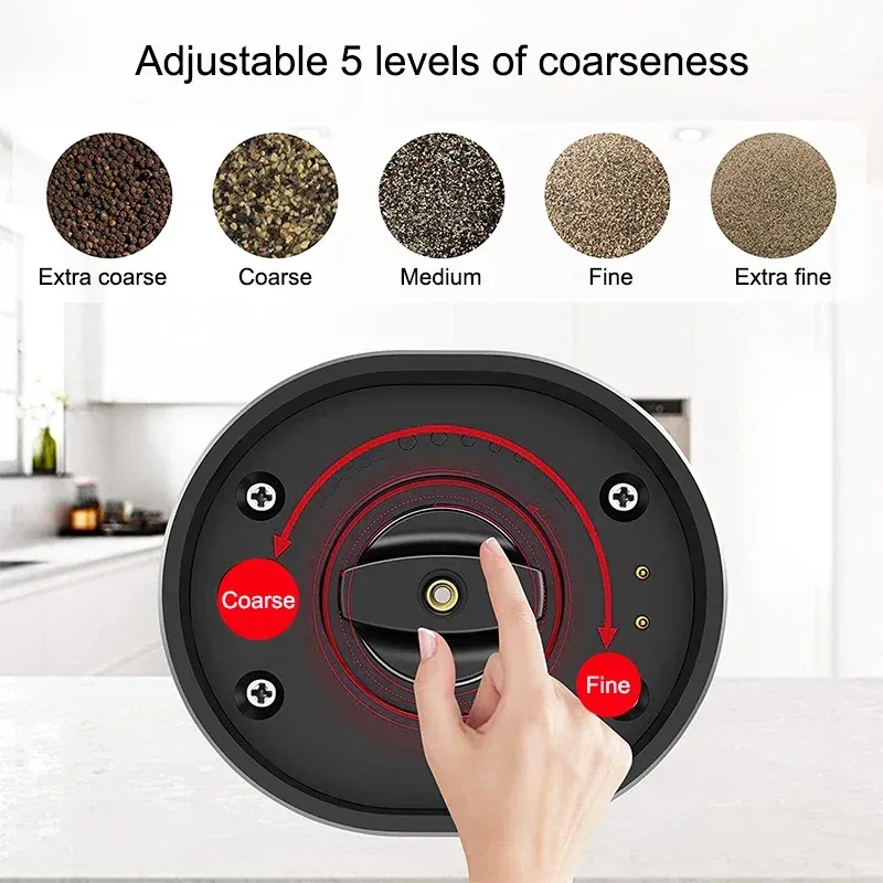 Ensemble moulin à sel et poivre électrique avec éclairage LED, rechargeable par USB, automatique, moulin à épices réglable 6