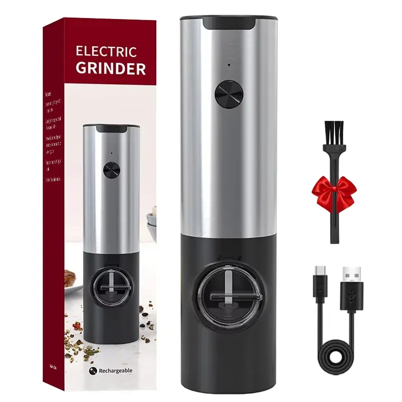 Ensemble moulin à sel et poivre électrique avec éclairage LED, rechargeable par USB, automatique, moulin à épices réglable 8