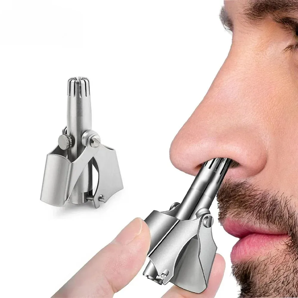 Tondeuse à poils de nez pour hommes et femmes, rasoir manuel mécanique en acier inoxydable, outil d'épilation lavable avec brosse 1