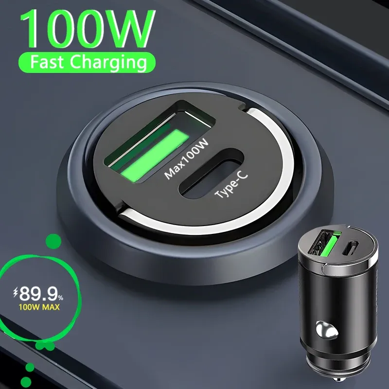 Mini chargeur de voiture 100 W à charge rapide USB-C PD et QC 3.0 pour iPhone, Xiaomi, Samsung et Huawei 1